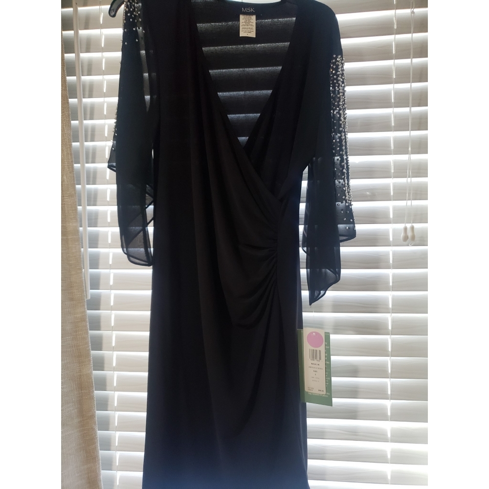 Black Sparkle Shoulder Knee Length Dress